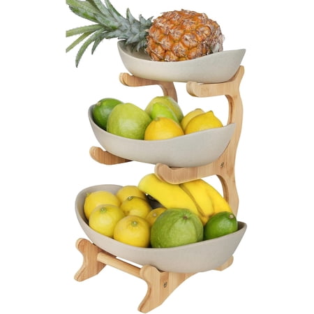 3 Tier Fruit Basket for Kitchen Counter,Ceramic Fruit Bowl,Large Fruit Bowls for Fruit and Vegetable Storage,Fruteros para Cocina,Pottery