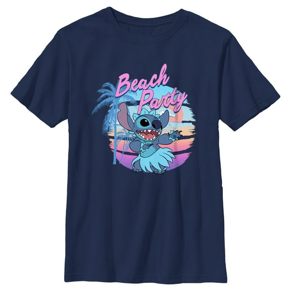 Boy's Lilo & Stitch Beach Party Stitch Graphic Tee Navy Blue X Large