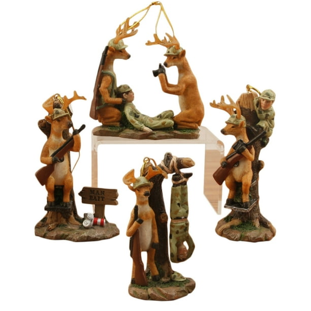 Funny Hunter Deer Man Bait Christmas Holiday Ornaments Set of 4