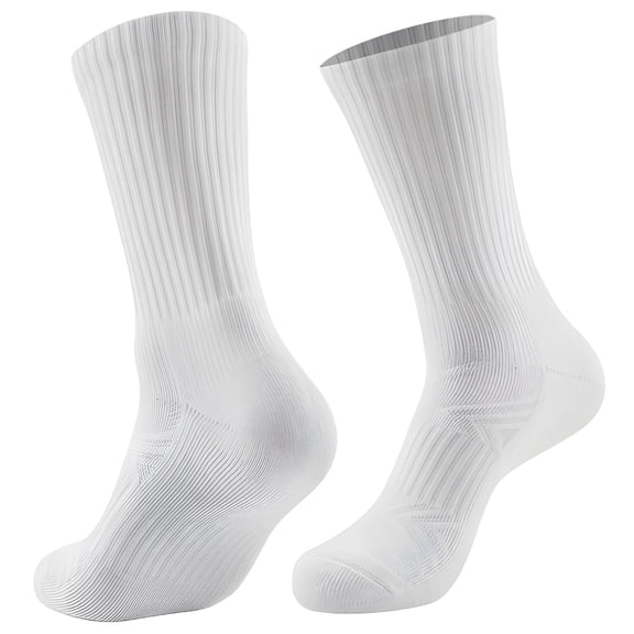 2 Pcs White Cotton Running Socks, Professional Marathon Crew Socks, Towel Bottom, Anti-Slip, Sweat-Absorbent, for Men and Women