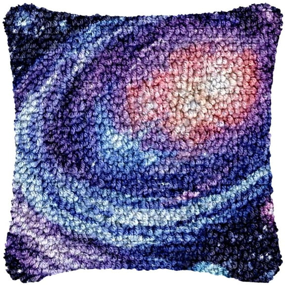 Space Planet Latch Hook kits Pillow Color Printed Canvas Cushion Crochet Yarn Needlework Hook Latch Kit DIY Embroidery Pillowcase Rug Cover Home Sofa Christmas Decor 43x43cm(1)