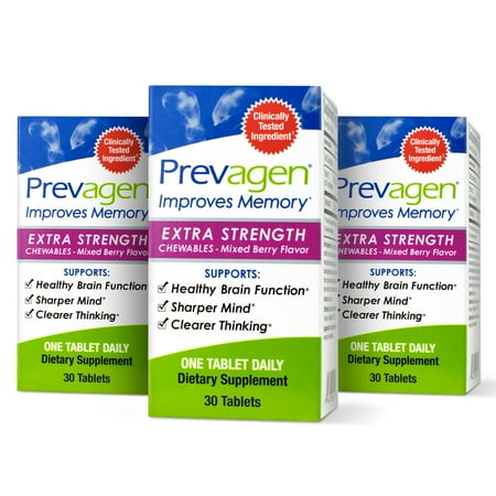 Prevagen Improves Memory - Extra Strength 20mg, 30 Chewables |Mixed Berry-3 Pack| with Apoaequorin & Vitamin D | Brain Supplement for Better Brain Health, Supports Healthy Brain Function