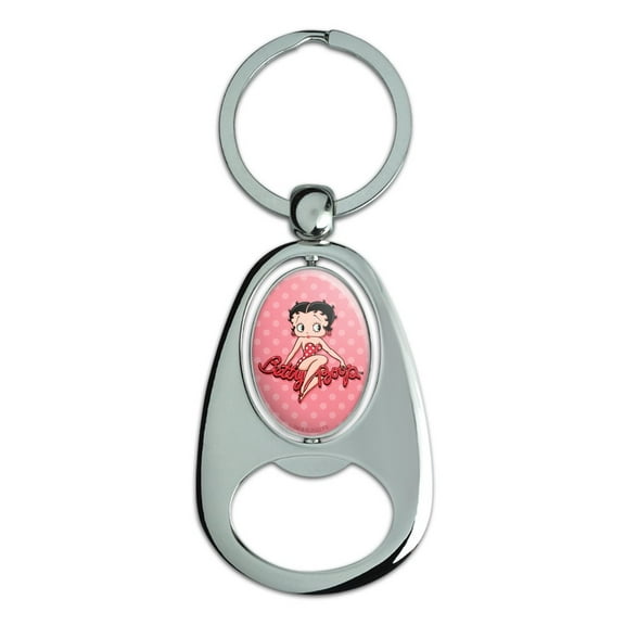 Betty Boop Pink Polka Dots Keychain Chrome Metal Spinning Oval Bottle Opener