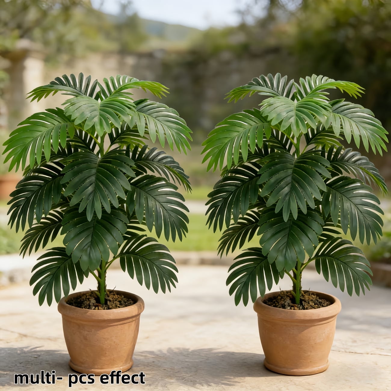 2-Pack Artificial Palm Plants in Pots – Fake Greenery for Home Office Farmhouse Indoor Outdoor Decor, Low Maintenance Faux Potted Greenery