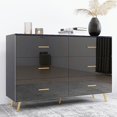 thumbnail image 5 of PORKISS 6 Drawer Dresser, Wood Storage Cabinet with Golden Handle and Golden Steel Legs Vanity for Living Room, Chest of Drawers for Bedroom, Black, 5 of 8