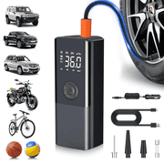 AOMBOO Tire Inflator Portable Air Compressor, for Car Tires with Automatic Shutoff, 150 PSI Digital Pressure Gauge, Emergency LED Light, Cordless and Compact Automotive Pump, Black