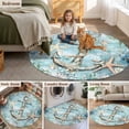 thumbnail image 5 of Round Rugs 5Ft, Teal Anchor Coastal Round Area Rug Washable Indoor Throw Carpet, Nautical Summer Beach Starfish Botanical Soft Non Slip Circle Rug for Cabinet Bathroom Home Decor Aesthetic, 5 of 8