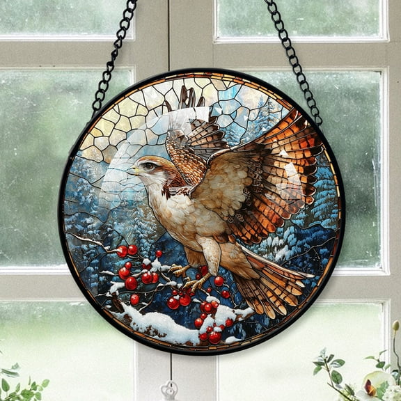 Hawk Ornament Christmas 2025, Hawk Stained Glass Hanging Window – Sun Catcher for Home Decor, Unique Christmas