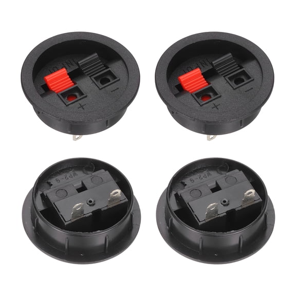 WP2-9B Round Speaker Box Terminal Clip, 2 Way Black Red Jack Socket Push Release Speaker Spring Connection Clip for DIY Car Speaker Home Sub-woofer, Pack of 4
