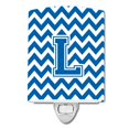 thumbnail image 1 of "Treasures Letter L Chevron Luz nocturna de cerámica azul y blanca, 6x4, multicolor" Caroline's Treasures CJ1056-LCNL, 1 of 1
