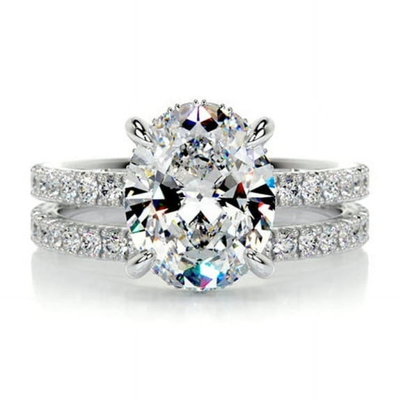 Veda Jewel 1.86 Ct Oval Cut Lab-Created Diamond Ring - Lab-Created Diamond in 14K White Gold Plated - Prong Setting Solitaire Ring for Women - Elegant Wedding Ring - Dazzling Jewelry for Her