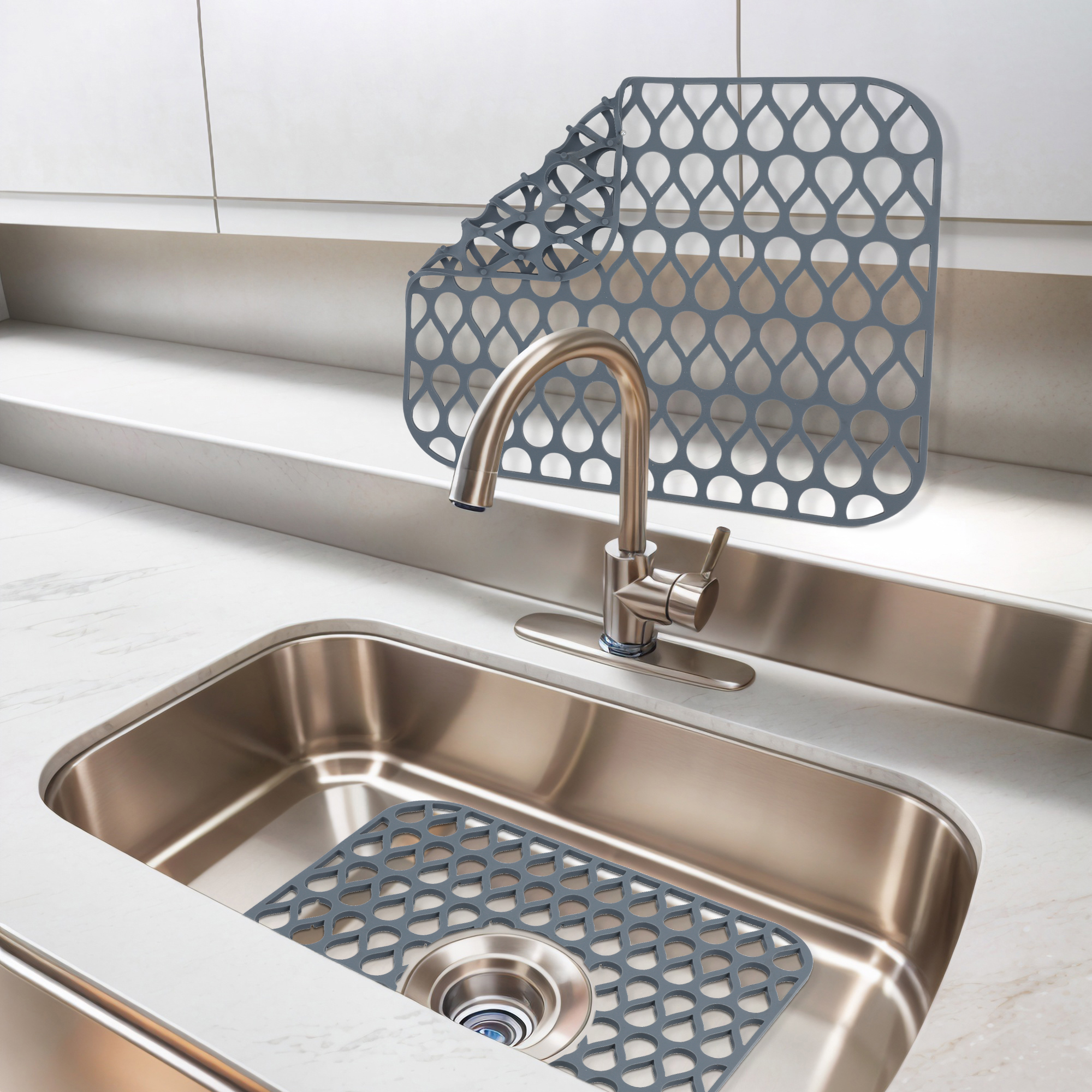 Unique Bargains Hollow Design Easy Clean Kitchen Counter Mat Gray 13.6*11.6*0.4 inch