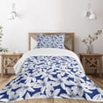 thumbnail image 3 of Ambesonne Hawaiian Quilted Bedspread Set 2 Pcs, Hibiscus Flower Petals, Twin Size, White Dark Blue, 3 of 6