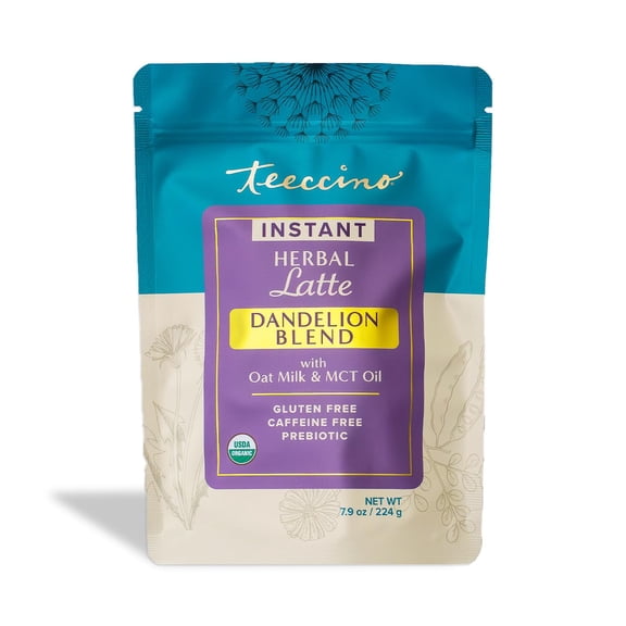 Teeccino Organic Instant Dandelion Herbal Latte – 14 Servings – Creamy Oat & Coconut Latte with a Blend of Roasted Chicory & Dandelion Roots – 7.9 ounces