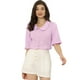 thumbnail image 1 of Blusa De Manga Corta Con Cuello De Peter Pan Para Mujer Rosa morado XS, 1 of 5