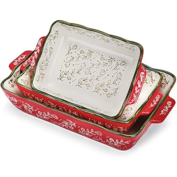 Lasagna Pan Deep, 4.4, 2.8, 1.8 QT Casserole Dishes for Oven, 13x8, 11x7, 9x6 Rectangular Porcelain Baking Dishes Set, Bakeware with Handles for Lasagna, Casseroles, Pie, Meat & More Home Gift