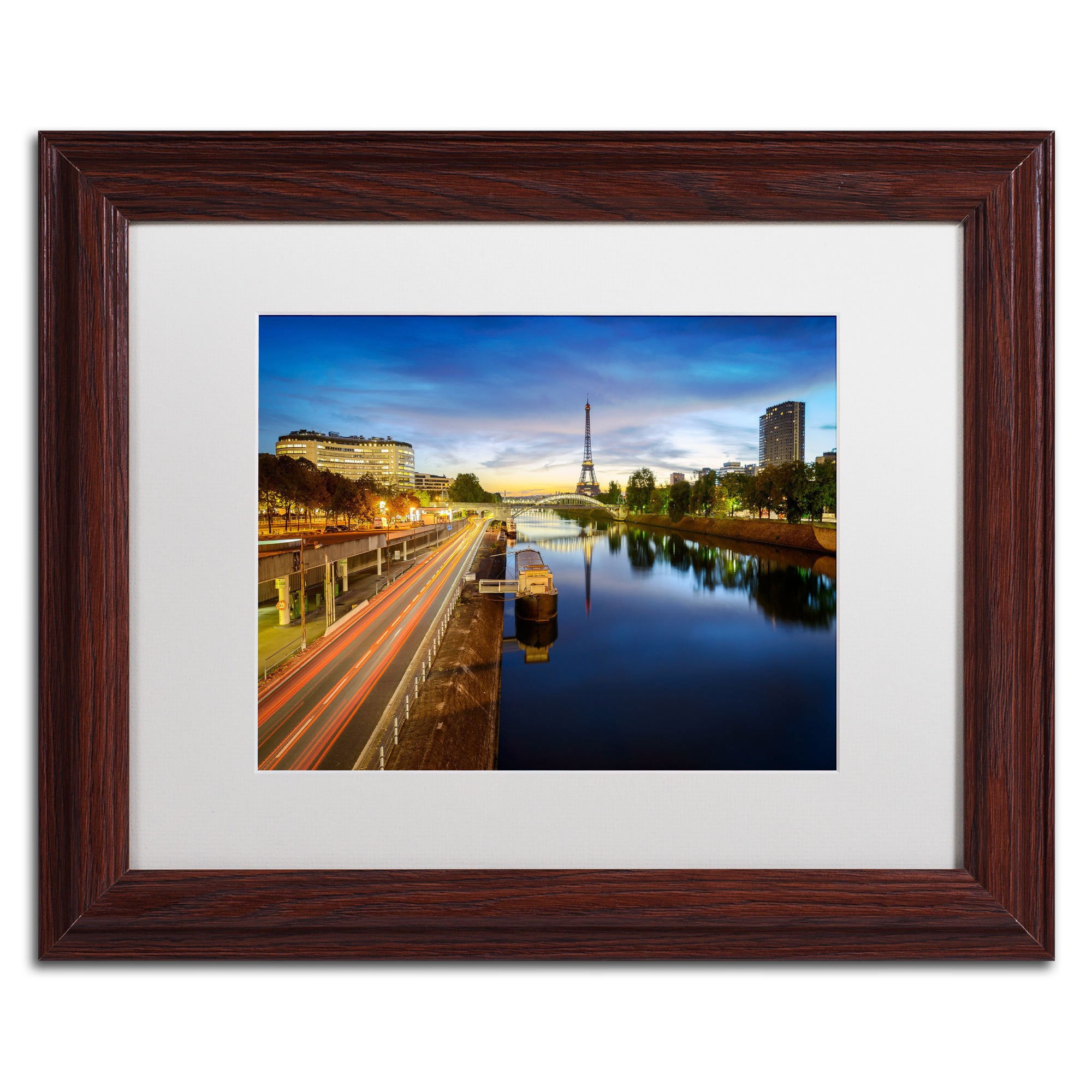 "Blue Hour in Paris" Canvas Art by Mathieu Rivrin, White Mat, Wood Frame