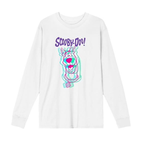 Scooby-Doo 3D Line Art Adult White Crew Neck Long Sleeve Tee-Large