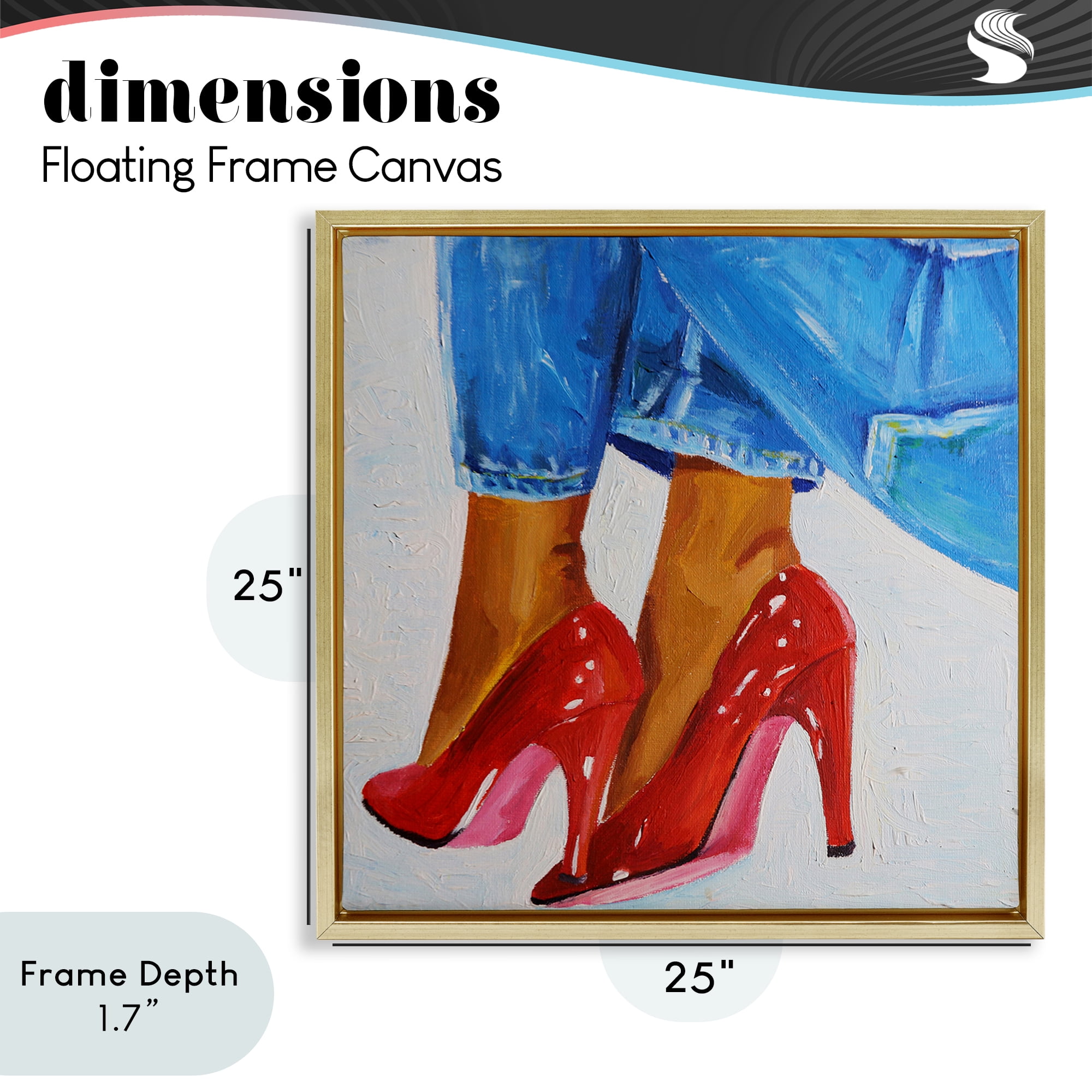 Stupell Industries Glossy Red Pumps & Jeans Gold Framed Floater Canvas Wall Art, design by Violeta Vollmer