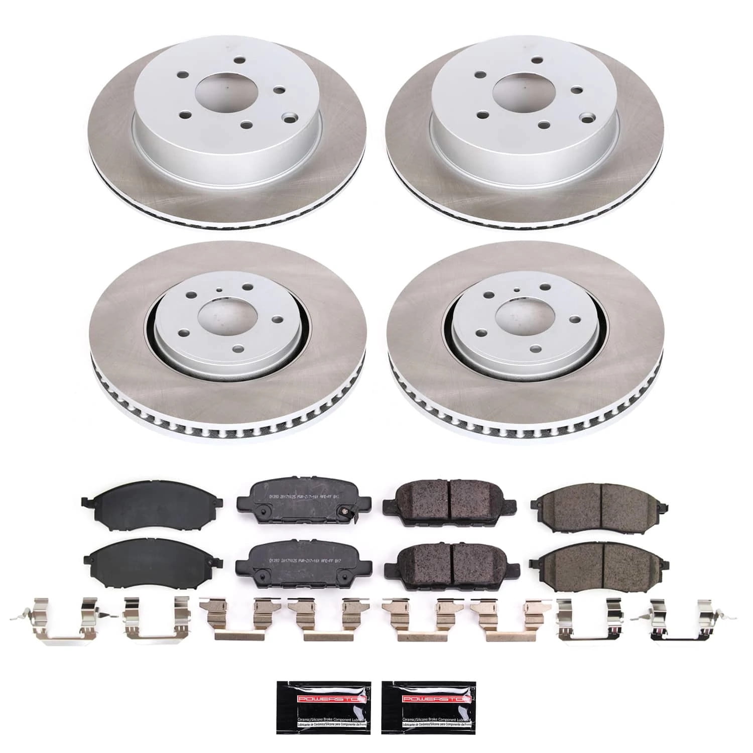 PowerStop Front and Rear Semi-Coated Rotor and Low-Dust Ceramic Brake Pad Kit SC8878