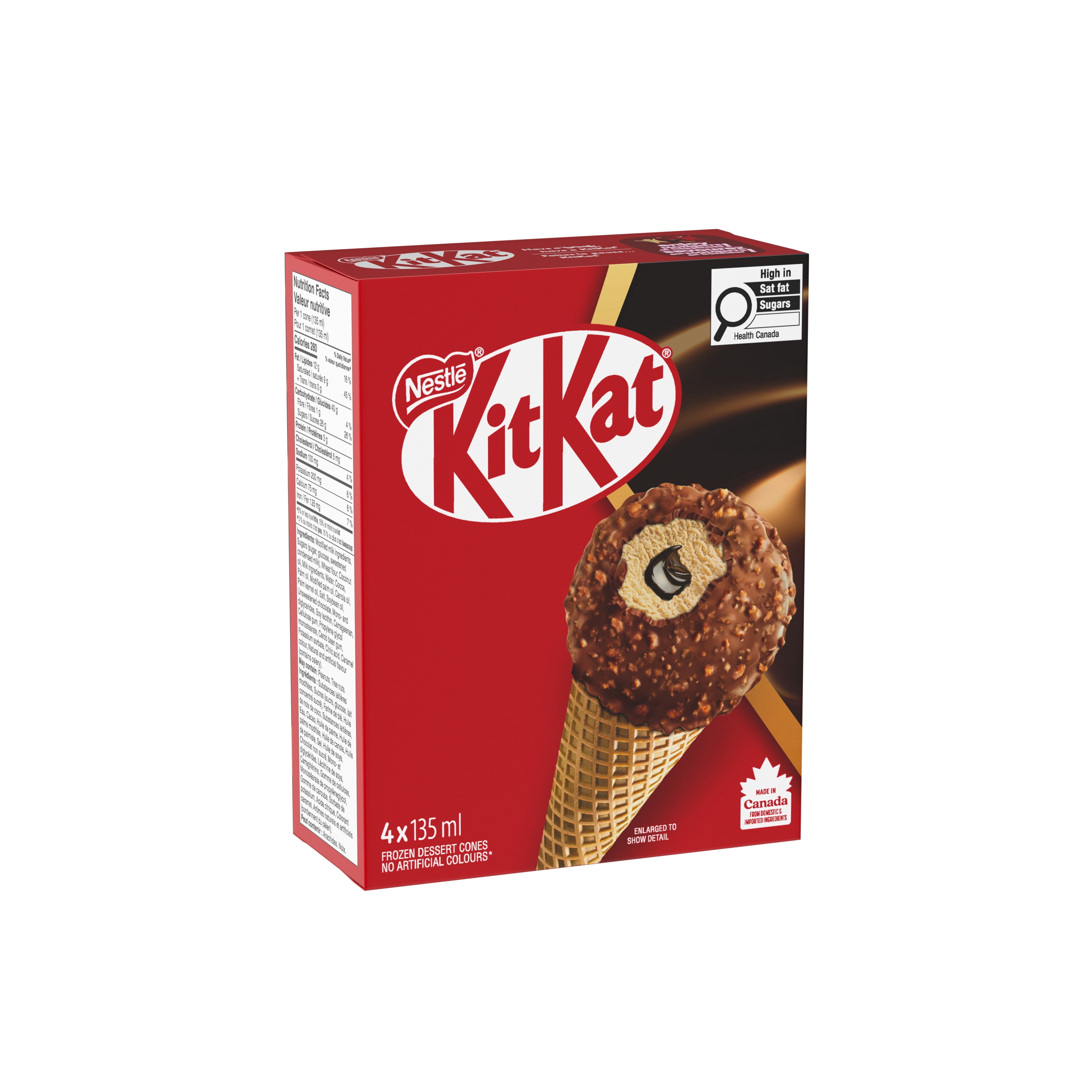 KITKAT Cones, Wafer-flavour Frozen Dessert, Fudge Centre, Chocolatey Crunch Coating, Wafer Cone, 4 x 135 ml