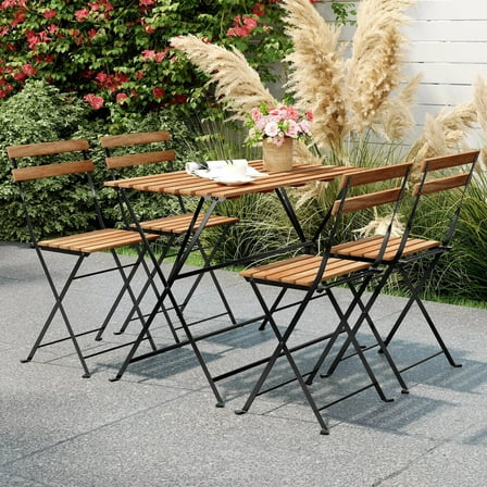 Harmijoy 5 PCS Patio Acacia Wood Dining Chair Set w/ 4 Folding Chairs Slatted Seat & Tabletop