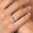 thumbnail image 4 of Gem Stone King 18K Yellow Gold Plated Silver Pink Opal and White Moissanite Filigree Style 3 Stone Ring for Women (2.05 Cttw, Oval 8X6MM and 6X4MM) (Size 5), 4 of 6
