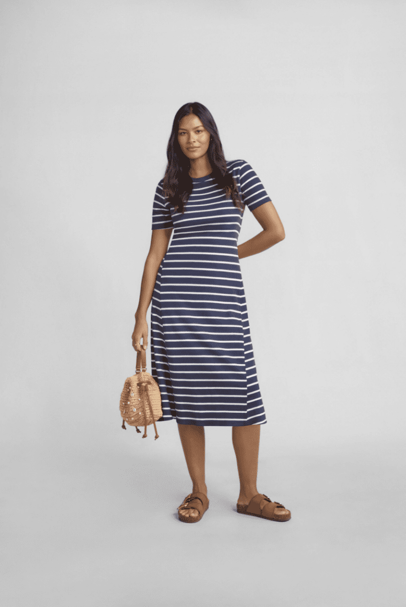 Time and Tru Women's Seamed Cotton Midi Dress, Sizes XS-XXXL