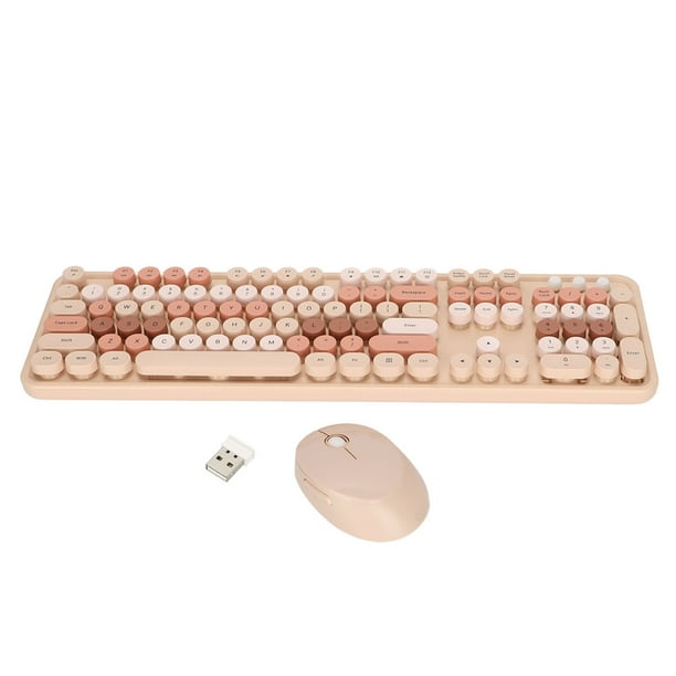 Juego de Teclado y Mouse Inalámbricos Sincero Ergonómicos para Niñas Oficina en Casa Colores Mezclados de Té con Leche