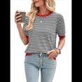 thumbnail image 3 of Suéteres Casuales de Verano para Mujer, con Cuello Redondo, Corta, A Rayas, de Punto con Bloques de Color, de Corte Alto y Moderno Negro y Rojo XXL, 3 of 10
