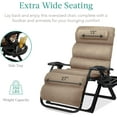 thumbnail image 6 of YEXJ Oversized Zero Gravity Chair, Folding Outdoor Patio Recliner, XL Anti Gravity Lounger w/Removable Cushion, Cup Holder, Side Tray, 350lb Capacity-Wheat, 6 of 11