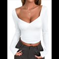thumbnail image 3 of Camisetas de Larga con Cuello en V para Mujer, Top Corto con Doble Forro y Copas con Costura para Salir. L, 3 of 10