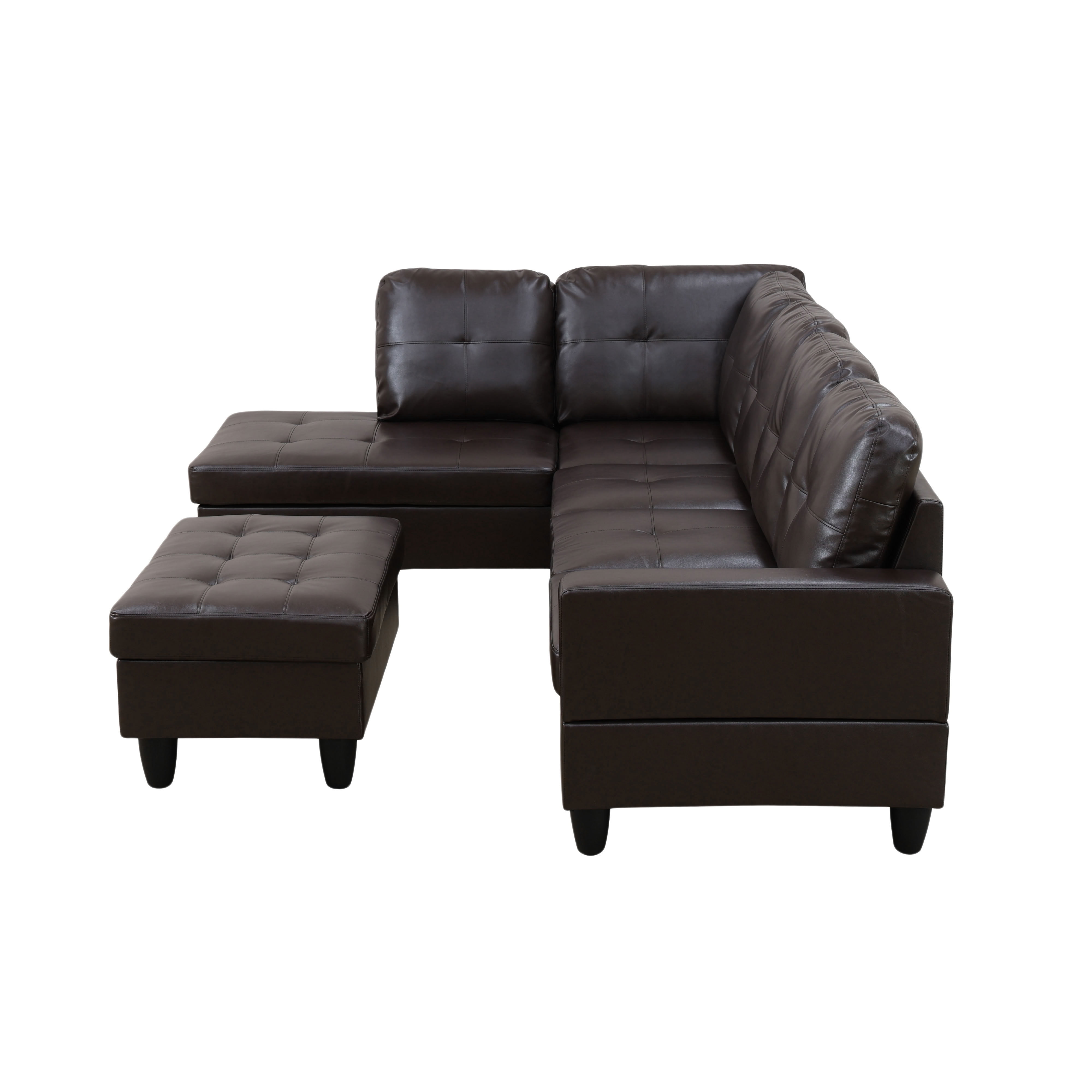 MAYEERTY Reversible L-Shaped Sectional Sofa Set, Breathable Leather Couch with Storage Ottoman & Chaise for Living Room