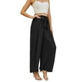 thumbnail image 2 of Uvplove Women High Waisted Palazzo Pants Wide Leg Casual Flowy Tie Knot Trousers with Pockets black-l, 2 of 6