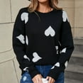 thumbnail image 6 of Valentines Sweaters for Women Peach Heart Pattern Crewneck Sweater Soft Knit Long Sleeve Pullover Casual Comfortable Jumper Top Black S, 6 of 9