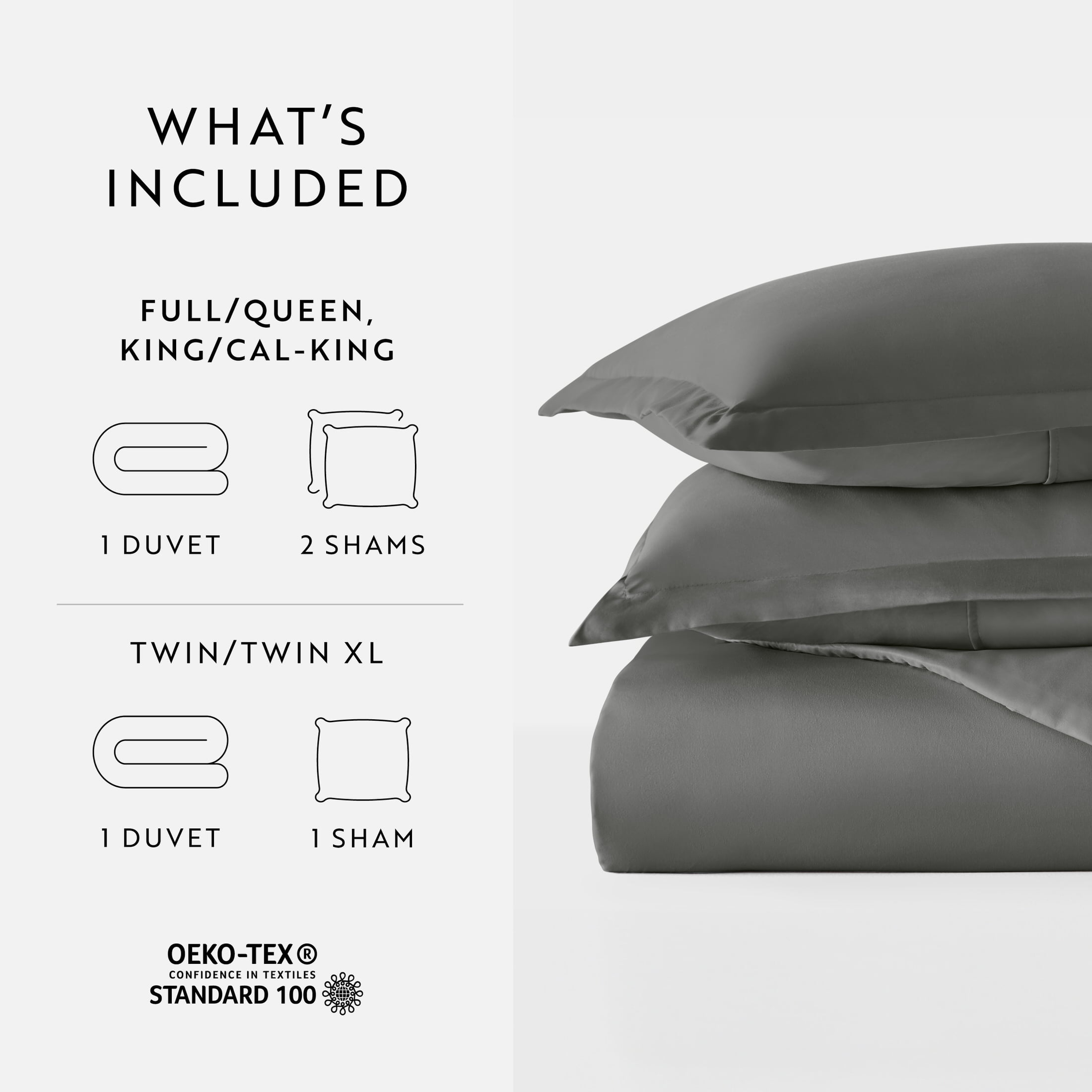 Noble Linens 3-Piece Gray Duvet Cover Set, King/ Cal King