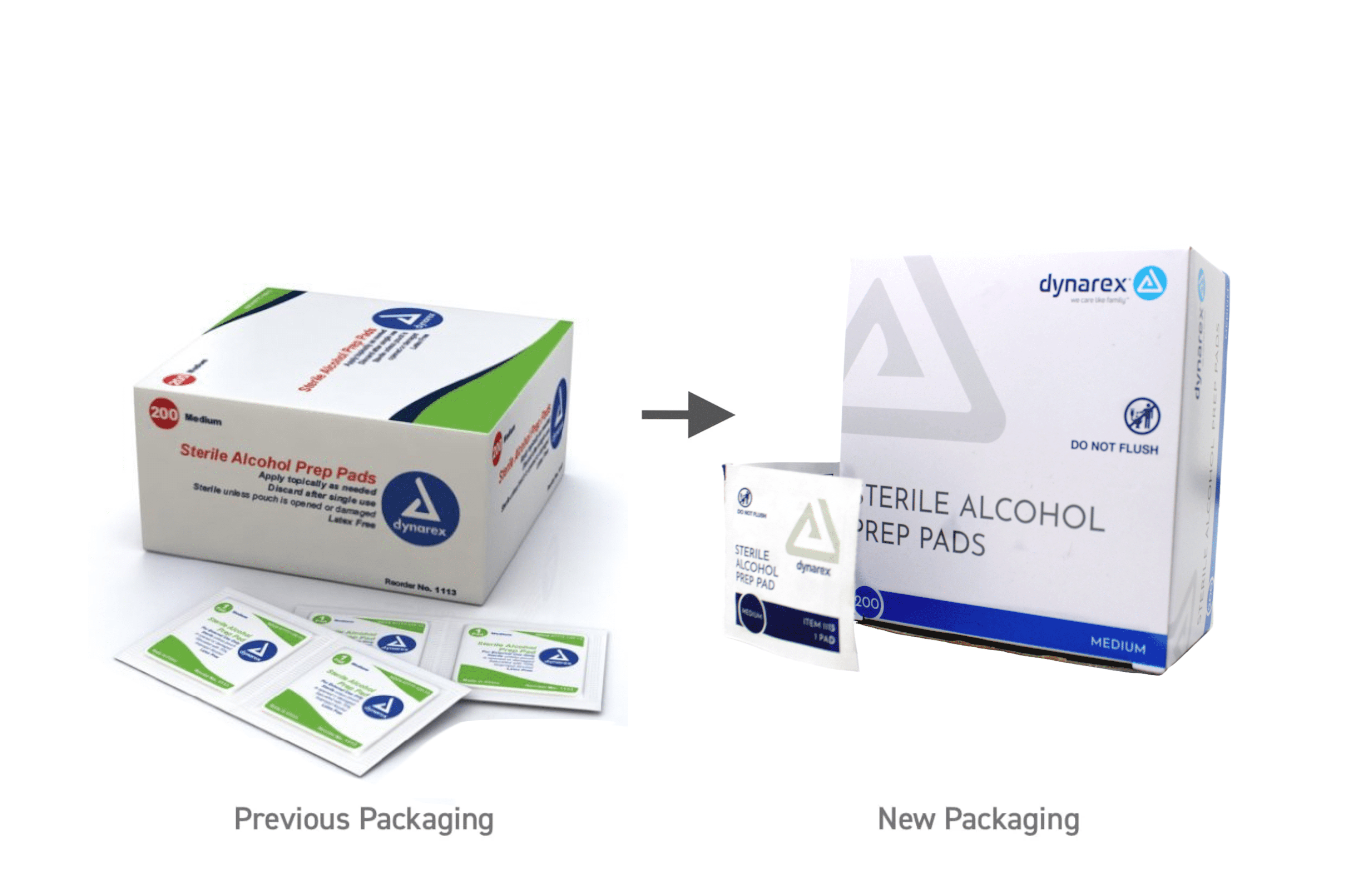 5 Pack Dynarex Alcohol Prep Pads Medium #1113 200 Latex Free Sterile Pads Each