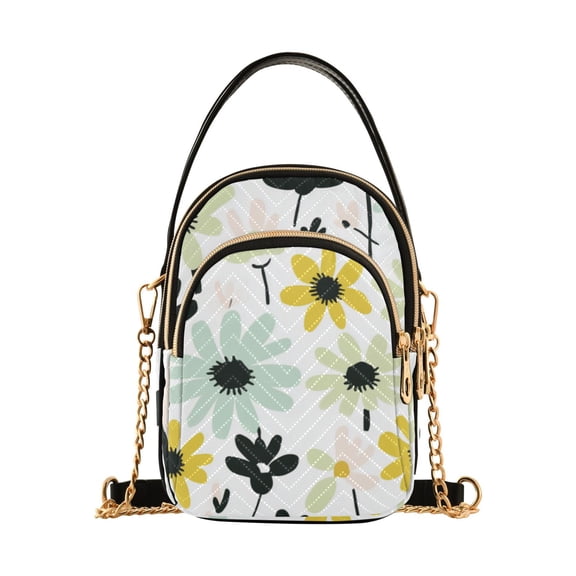 FORMRS Crossbody Bag for Women Quilted Travel Shoulder Cell Phone Purse with Chain Strap Handbag, White Flower