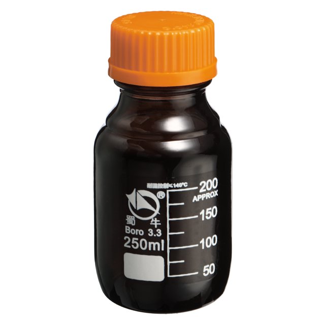 Unique Bargains 250mL Amber Reagent Media Graduated Borosilicate Glass Storage Bottle Yellow Cap
