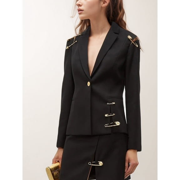Chic Black Blazer with Gold Accents