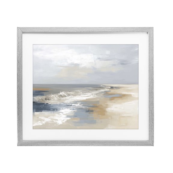 Stupell Industries Tranquil Beach in Neutrals Gray Framed Print Under Glass, design by Kim Curinga