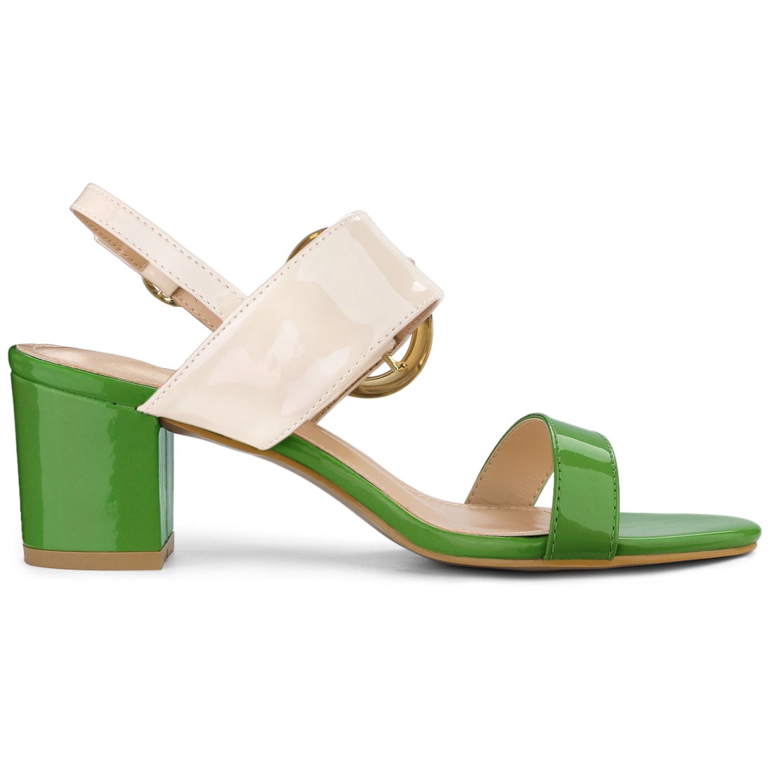 DARING DIVA Women's Slingback Block Heel Sandals with Buckle Decor Green Beige 9