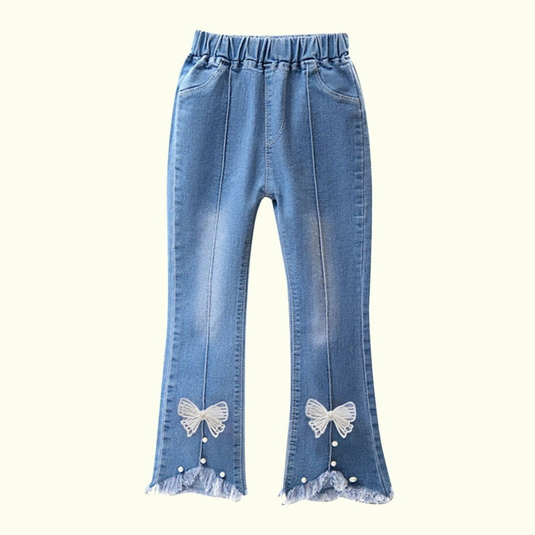 Girls Elastic Waist Fashion Jeans,Toddler Kids Baby Girls Fashion Cute  Sweet Boe Flared Pants Trousers Jeans Pants,9-10 Years