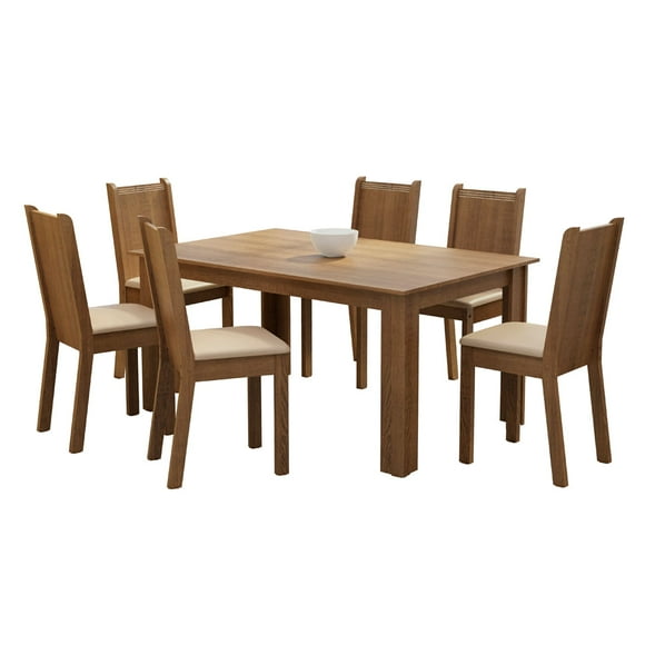 Juego de Comedor Madesa Analu Mesa con 6 Sillas Marrón/Sintético Beige