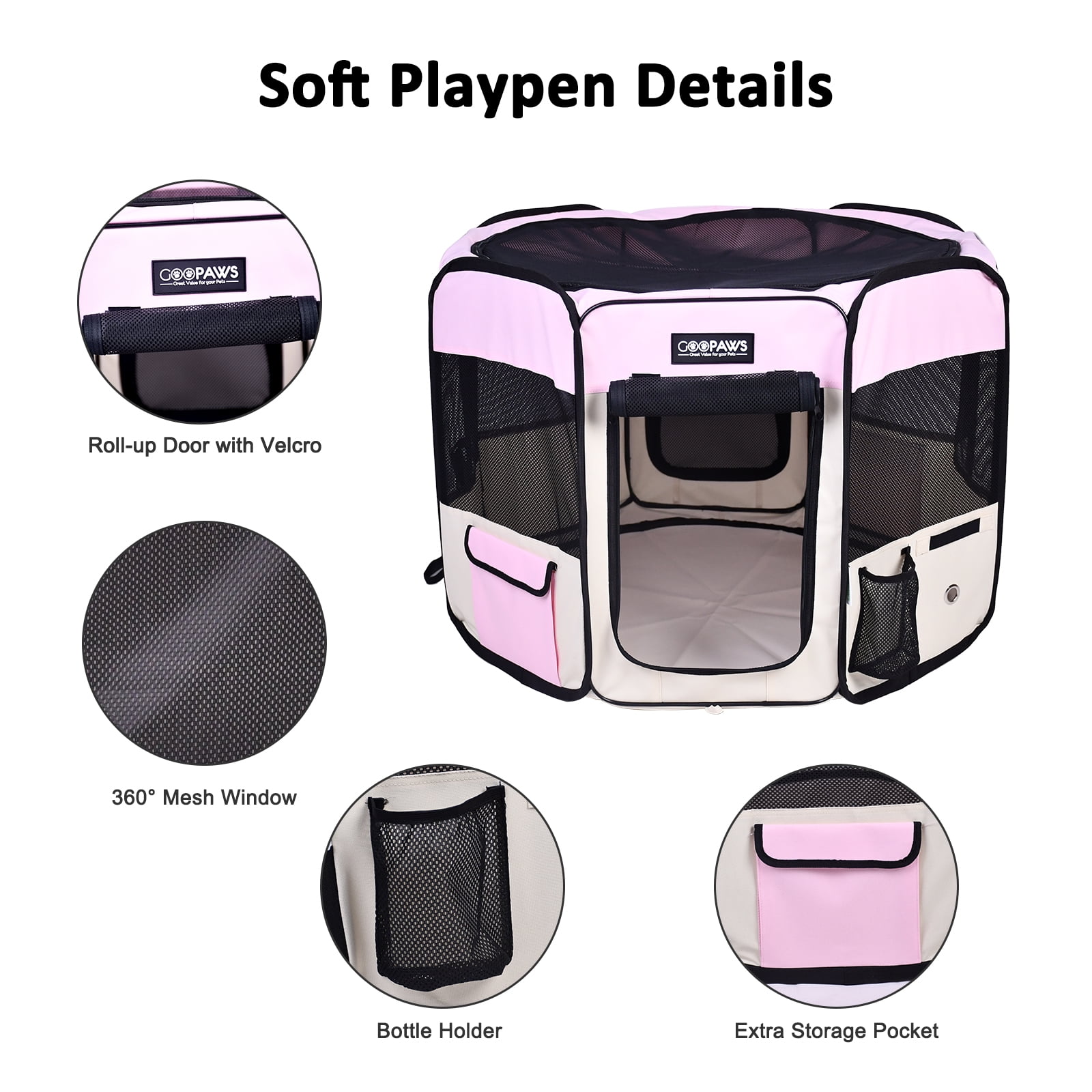 GOOPAWS Pet Dog Playpens 36", 45" & 61" Portable Soft Dog Exercise Pen Kennel with Carry Bag for Puppy Cats Kittens Rabbits, Indoor/Outdoor Use