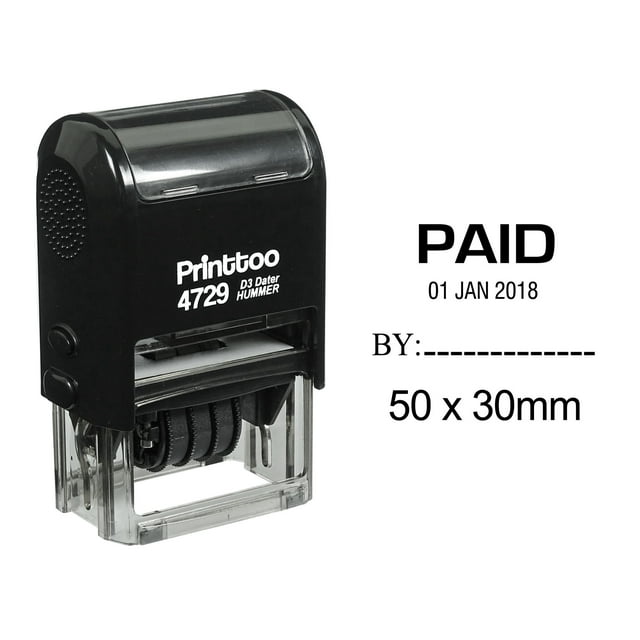 Printtoo Self Inking With Text Paid By Date And Sign Space Office Stationery Rubber Stamp-Black