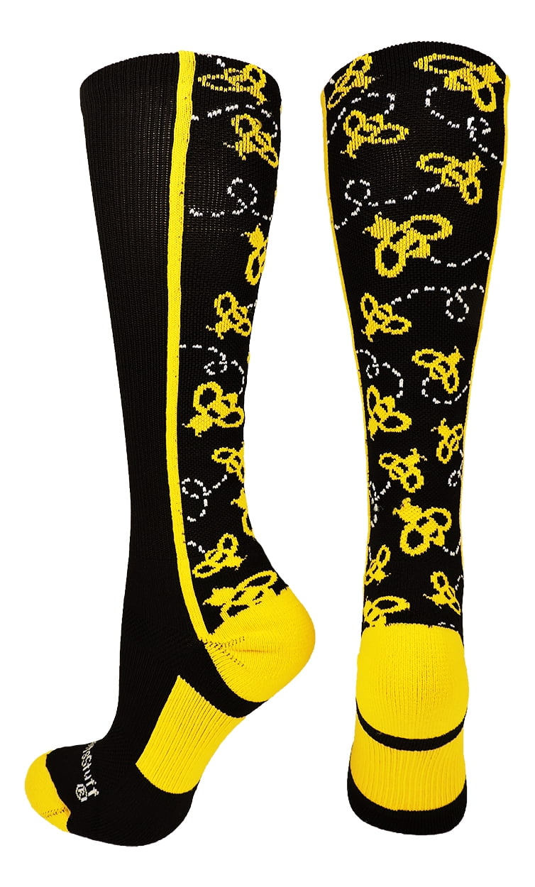 Photo 1 of Crazy Socks with Bumble Bees Over the Calf (Black/Gold, Small) - Black/Gold,Small