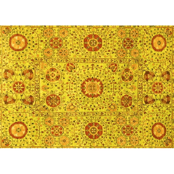 Ahgly Company Machine Washable Indoor Rectangle Abstract Yellow Modern Area Rugs, 8' x 12'
