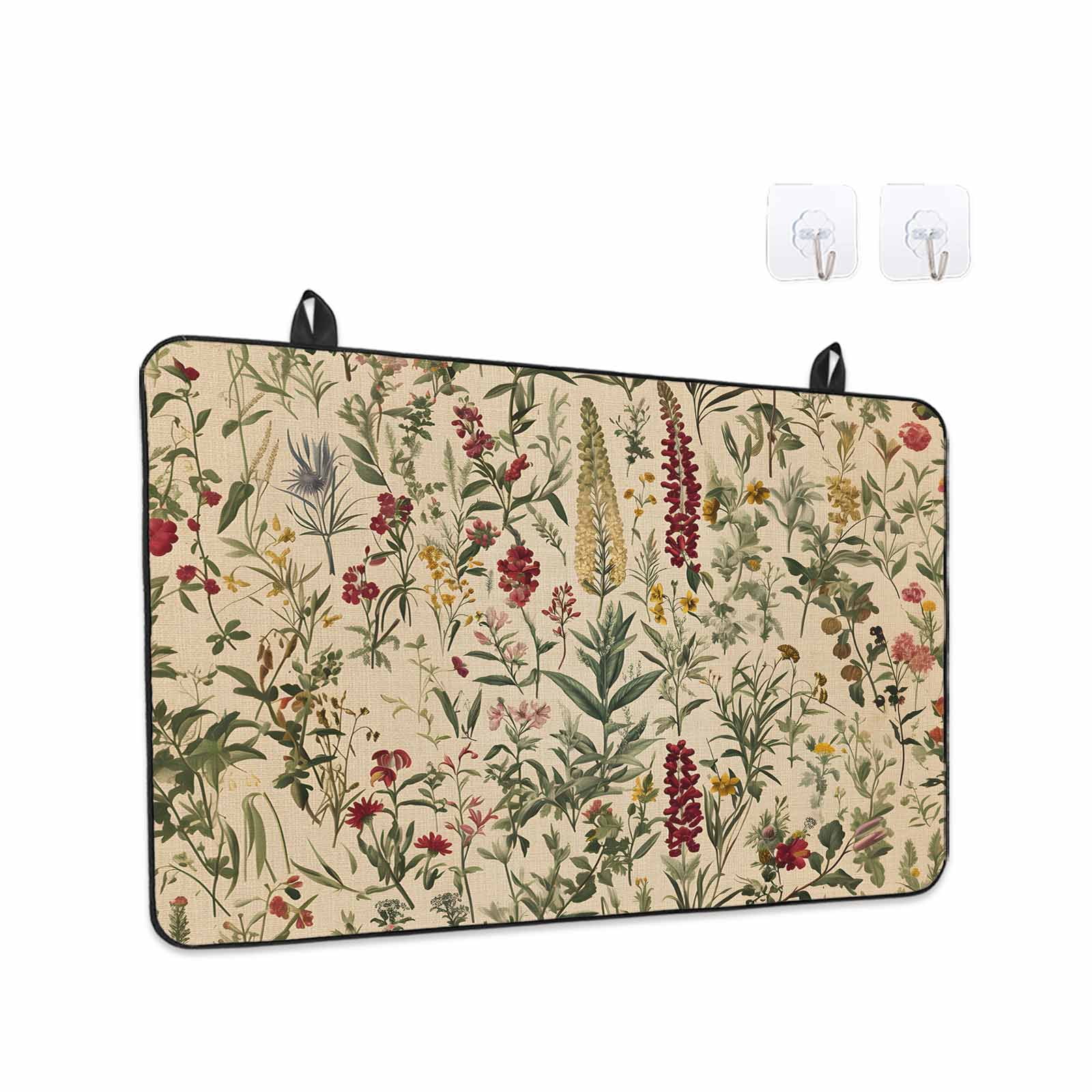 Rustic Botanical Stove Top Cover for Electric Stove, Heat-proof & Non Slip Glass Top Stove Cover Protector, Vintage Floral Wildflower Kitchen Flat Cooktop Rubber Mat 24x21 Inches