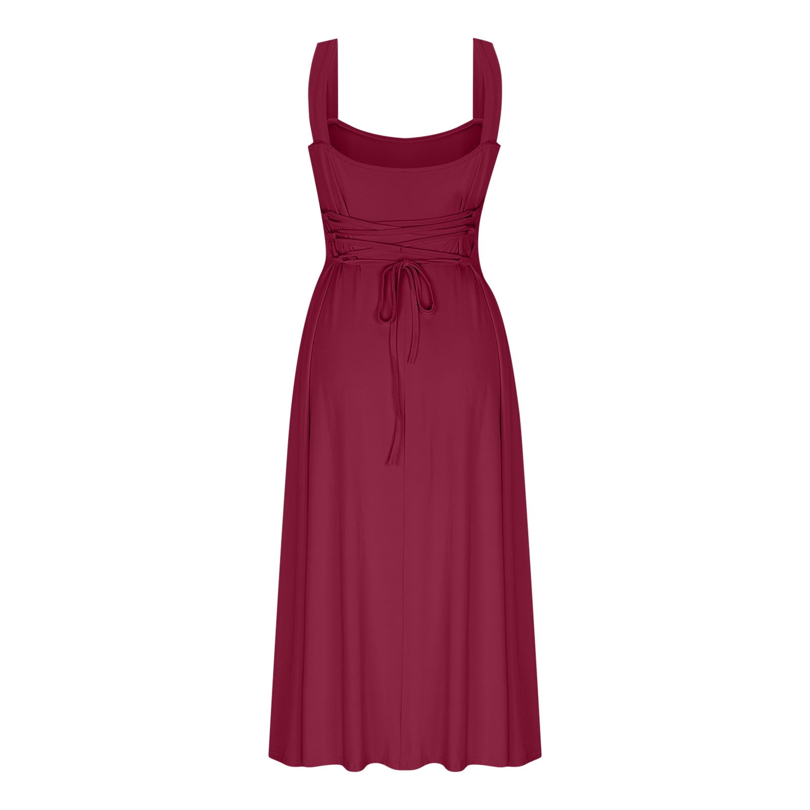 Women's Summer Midi Dress - High Waist Flowy Square Neck Party & Beach Dress - View #10